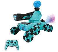 Voiture Robot Cascade RC Enfants, Mecha 8 Roues, LED, Brume (Turquoise) | dérapages en virage, rotations 360°, style mecha, brume lumineuse, intérieur & extérieur, 2 batteries USB rechargeables