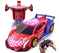 Voiture Robot Télécommandée avec Toile d’Araignée Lumineuse, Jouet Garçon 3 4 5 6 7 8 9 Ans,Voiture RC Transformable 2,4 GHz Rotation 360° Yeux LED Clignotants,Cadeau Anniversaire Noël Enfant 3-12 Ans