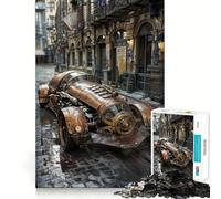 Voiture Steampunk en Ville Puzzle de 1000 pièces pour Adolescents Jeu de réflexion et de Relaxation mentale Modèle à Assembler Liste de souhaits du Père Noël 38x52cm