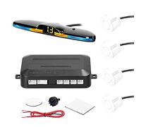 Voiture Système Radars Recul Arrière 4 Capteurs Stationnement Détection Distance Lumière LED Affichage Distance Avertisseur Sonore Car Parking Sensors(Blanc)