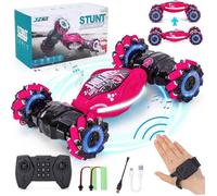 Voiture Telecommandé Tout Terrain, 2.4Ghz 360° Rotation RC Stunt Car, Jouet Garcon 6-12 Ans, Gestuelle Voiture Télécommandée, Rose