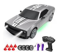 Voiture Télécommandée 20 KM/H RC Drift Voiture 1:20 2.4 GHz 4WD avec Feux de Travail, 2 Piles Rechargeables, Cadeau pour Adultes et Enfants (Argent)