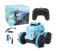 Voiture télécommandée amphibie 2 en 1, 4 canaux, rechargeable, 2,4 GHz, cascade, camion à benne basculante, bleu