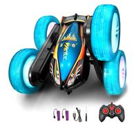 Voiture télécommandée, cadeau pour garçons et filles de 8 à 12 ans, 360 °, double face, télécommande 2,4 G, tout terrain, jouet pour l'intérieur et l'extérieur, sable, plage, jardin (bleu)