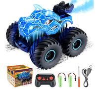 Voiture télécommandée dinosaure,Jouet de camion avec lumières et sons,Pulvérisation de queue,2 piles rechargeables - Blue