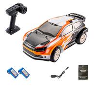 Voiture Télécommandée Drift SY-1203, 4WD 32km/h Haute Vitesse avec Capot Anti-poussière, Suspension en métal améliorée, Amortisseur à Huile, Feux Avant et arrière(Orange et Blanc/Batterie 2PCS)