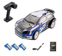 Voiture Télécommandée Drift SY-1203, 4WD 32km/h Haute Vitesse avec Capot Anti-poussière, Suspension en métal améliorée, Amortisseur à Huile, Feux Avant et arrière(Bleu et Blanc/Batterie 3PCS)
