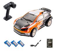Voiture Télécommandée Drift SY-1203, 4WD 32km/h Haute Vitesse avec Capot Anti-poussière, Suspension en métal améliorée, Amortisseur à Huile, Feux Avant et arrière(Orange et Blanc/Batterie 3PCS)