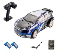 Voiture Télécommandée Drift SY-1203, 4WD 32km/h Haute Vitesse avec Capot Anti-poussière, Suspension en métal améliorée, Amortisseur à Huile, Feux Avant et arrière(Bleu et Blanc/Batterie 2PCS)