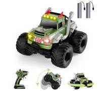 Voiture Télécommandée Enfant，2.4GHz Voiture Télécommandée Tout Terrain Amphibie, 4x4 télécommandée tout terrain, Monstertruck RC avec 360° Drift, Jouet Cadeau pour Garçon Fille 6 ans et plus (Vert)