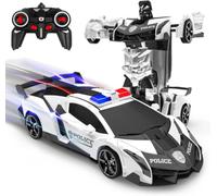 Voiture Télécommandée Enfant, 2 en 1 Jouet Robot/Voiture Police Transform | Rechargeable RC Car Course Radiocommandée 360° Rotation Déformation, Idée Cadeau Anniversaire 3 4 5 6 7 8 9 Ans Garçon Fille
