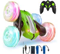 Voiture Télécommandée Enfant, 360°Rotation Camion Cascadeuse avec Feux de Roue, 2.4GHz RC Voiture Radiocommandee Jeux Extérieur Jouet Cadeau pour Garçon Fille 3-12 Ans, 2 x Batterie (Vert)