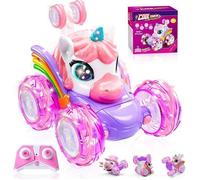 Voiture Télécommandée Enfant, Rose Licorne Jouet, 360°Rotation Camion Cascadeuse avec Lumière LED, Cadeau pour Filles Garçons