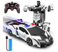 Voiture Télécommandée Enfants, 2 en 1 Jouets Robot/Voiture Police Transformable Rechargeable RC Car Course Radiocommande avec 360°Rotation, Idée Cadeau Anniversaire 3 4 5 6 7 8 9 Ans Garçon Fille