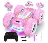 Voiture Télécommandée Fille, Jouet Enfant 6 7 8 9 10 Ans 4x4 Voiture de Course Cascadeuse Tout Terrain 360° Rotation avec Lumière LED RC Drift Camion Monster Truck Cadeaux Filles Jeux Exterieur Jardin