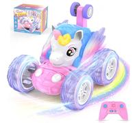 Voiture Télécommandée Fille Licorne Jouet Enfant 3 4 5 6 7 8 9 Ans Fille Voiture Cascadeuse Téléguidé 360° Rotation avec Ailes Brillantes Monster Truck Crawler Car Jeux Filles Cadeau Anniversaire Noël