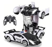 Voiture Télécommandée Jouet Enfants, 2 en 1 Robots & Voitures Police Transformable RC Car, 2.4Ghz Radiocommandée Voiture de Course Enfant Jeux Cadeau Garcon Fille 3 4 5 6 7 8 9 Ans Anniversaire Noël