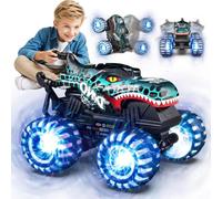 Voiture télécommandée, monstertruck télécommandée avec pneus lumineux et | Monster Truck 2,4 GHz avec rotation à 360° et marche verticale, temps de jeu 100 min, jouet dinosaure 1/20 à partir de 3, 4