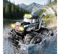 Voiture Télécommandée Tout Terrain Amphibie，2.4GHz Voiture Télécommandée Enfant, 4x4 télécommandée tout terrain, Monstertruck RC avec 360° Drift, Jouet Cadeau pour Garçon Fille 6 ans et plus (Bleu)