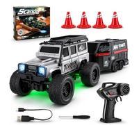 Voiture Tout-Terrain RC Drift, 1:64 Mini Crawler avec Remorque, Voiture RC Off-Road de Table, Voiture Télécommandée 2.4G avec Lumières LED, Jouet de Course pour Adultes et Enfants