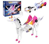 Voiture Transformable en Forme de Licorne - Collision avec des Licornes Magiques Lot de 2 Robots Transformables pour Enfants, déformation Automatique des Connexions Magnétiques (Pink)
