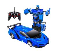 Voiture Transformers Télécommandée, Vehicule radiocommande, Avec batterie Rechargeabilité, Transformation à un bouton-360 ° - bleu