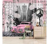Voitures Classiques Roses Vintage Art Créatif Papier Peint 3D Installation Facile Intissé Tapisserie Bureau Salon Canapé Chambre Décoration Murale-400cm×280cm