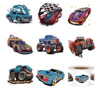 Voitures de Course Autocollants, Autocollant Camion Monstre en Rouleau 500 Pièces Sticker de Voitures de Course Étiquette Adhésives Rouleau pour Enfants Cadeau Anniversaire décoration et Bricolage