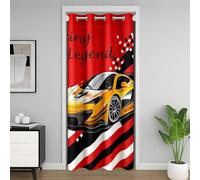 Voitures de Course Rideau de Porte 150x203,Extreme Sports Console de Jeu Rideau Occultant,Voiture Jaune Intense Rouge Impression Rideaux de Séparation de Chambre,Patch Noir Blanc Rideau Porte