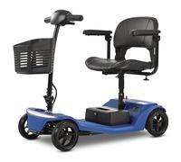 Voiturette Électrique Senior - Fauteuil Roulant Pliable 4 Roues Pliables, Batterie Amovible, Autonomie 15-20 km, Phare LED sécurité, Port USB, Charge 300 lbs, Pneus pleins anti-crevaison, Bleu