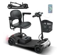 Voiturette Électrique Senior - Fauteuil Roulant Pliable 4 Roues Pliables, Batterie Amovible, Autonomie 15-20 km, Phare LED sécurité, Port USB, Charge 300 lbs, Pneus pleins anti-crevaison, Noir