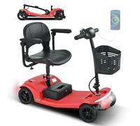 Voiturette Électrique Senior - Fauteuil Roulant Pliable 4 Roues Pliables, Batterie Amovible, Autonomie 15-20 km, Phare LED sécurité, Port USB, Charge 300 lbs, Pneus pleins anti-crevaison, Rouge