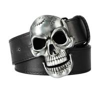 VOIV Big Skull Face Heavy Metal Boucle Ceinture Hommes Squelette Head Rock and Roll Style Punk Perform Vêtements Accessoires, A1, 130 cm