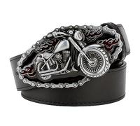 VOIV Boucle de ceinture en cuir pour homme style moto, tête de mort, flamme, métal, B - Noir., 105 cm