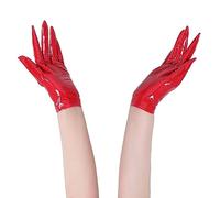 VOIV Gants courts effet mouillé en PVC brillants en similicuir PU avec doigts séparés pour cosplay, sexy, performance de danse, luvas gothique, gant de clubwear, Rouge, S