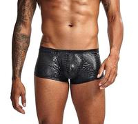 VOIV Sexy Hommes Peau de Serpent Imitation Cuir sous-vêtements Boxeurs sans Entrejambe Boxer Hommes U Convexe Taille Basse Homme caleçons