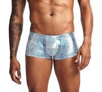VOIV Sexy Hommes Peau de Serpent Imitation Cuir sous-vêtements Boxeurs sans Entrejambe Boxer Hommes U Convexe Taille Basse Homme caleçons