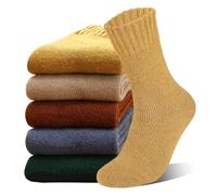 VoJoPi 5 Paires Chaussettes Thermiques Femme, Chaussettes d'Hiver en Laine Épaisse, Couleur Tendance, Douces et Chaudes, Cadeaux Parfaits pour les Dames en Hiver Froid, Taille Unique 35-42