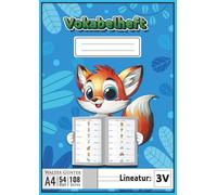 Vokabelheft Lineatur 3V Größe DIN A4: Dreispaltiges Heft für Kinder mit sieben Doppellinien und Kästchen zum Zeichnen in der Mitte | 54 Blatt (108 ... Zum Vokabellernen, Zeichnen, Schreiben & Üben