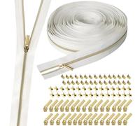 VOKABY 3# 9 M Fermeture Eclair au Metre,Noir,Argent,Or,Blanc | Comprenant 30 Tirettes de Fermeture à Glissière en Métal,60 Boucles d'arrêt Supérieures Inférieures de Fermeture à Glissière