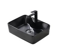 VOKIM Ensemble lavabo et robinet de salle de bain rectangulaire au-dessus du comptoir en porcelaine noire mate moderne avec robinet noir mat et bonde pop-up 48,3 x 38,1 cm
