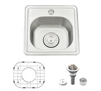 VOKIM Évier de cuisine en acier inoxydable à cuve unique avec grille inférieure 38,1 x 38,1 cm