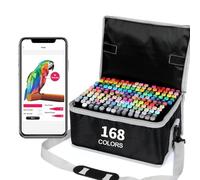 Vokiuler 168+2 Couleurs Feutre a Alcool, Marqueurs à Dessin Avec App Feutre Alcool Double Pointe Pour Enfants Adultes Artiste Etudiants Coloriage, Marqueur Permanent Avec étui de Sac en Tissu Noir