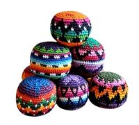vokkrv 6PCS Hand-Made Knitted Hacky Bags, Hacky Footbags Knitted, Professional Hacky Balls for Adults, Juggling Balls for Beginners, Multicolored Geometric Pattern, Ready-to-Use, Easy to Carry (4#)