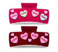 Vokone Lot de 2 pinces à cheveux XOXO pour femme - Rose - Conversation en forme de cœur - Accessoires de Saint-Valentin - Accessoires de fête