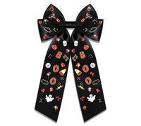 Vokone Nœuds à cheveux d'Halloween pour filles et femmes - Breloques effrayantes en forme de tête de mort - Barrette à cheveux en cristal - Accessoires de cheveux pour femme (breloques BOO noires L)