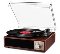 VOKSUN Tourne-disque Bluetooth en vinyle avec haut-parleur stéréo intégré - Lecteur phonographe vintage - 3 vitesses avec encodeur numérique, USB, RCA, AUX IN, noyer