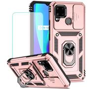 Vokuha Coque pour Realme C20/Realme C20A/Realme C11 2021 Coque RMX3063 avec protecteur d'écran en verre trempé et couvercle coulissant pour appareil photo, anneau rotatif à 360°, support magnétique