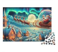 Vol Nocturne du Père Noël 500 Pieces Style Cartoon Puzzles pour Adultes Fun Anti-Stress, Jeu Intellectuel, Jeu Éducatif, Décoration Maison, Premium & Durable (500pcs (52x38cm))