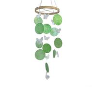 Volakebeing Carillon éolien en coquillage de papillon de 35 cm - Décoration de jardin bohème - Matériaux naturels - Bleu/vert/blanc - Décoration à suspendre pour extérieur et intérieur - Attrape-rêves